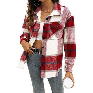 Womens Casual Plaid Shacket Wool Blend Button Down Long Sleeve Fall overshirt